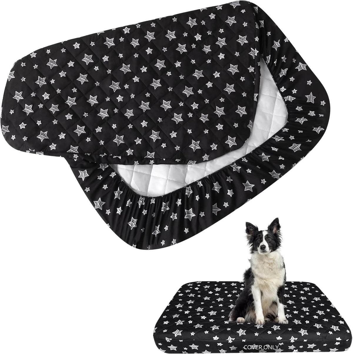 Waterproof Dog Bed Covers Replacement Lovely Grey Star Print, 27x36 Inches | Washable Pet Hair Easy to Remove, Noiseless Quilted Puppy Pet Bed Cover , for Dog/Cat, Cover Only
