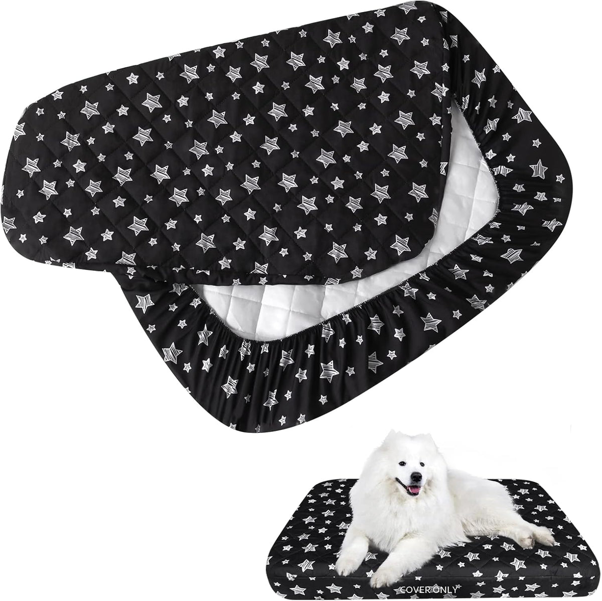 Waterproof Dog Bed Covers Replacement Lovely Grey Star Print, 27x36 Inches | Washable Pet Hair Easy to Remove, Noiseless Quilted Puppy Pet Bed Cover , for Dog/Cat, Cover Only