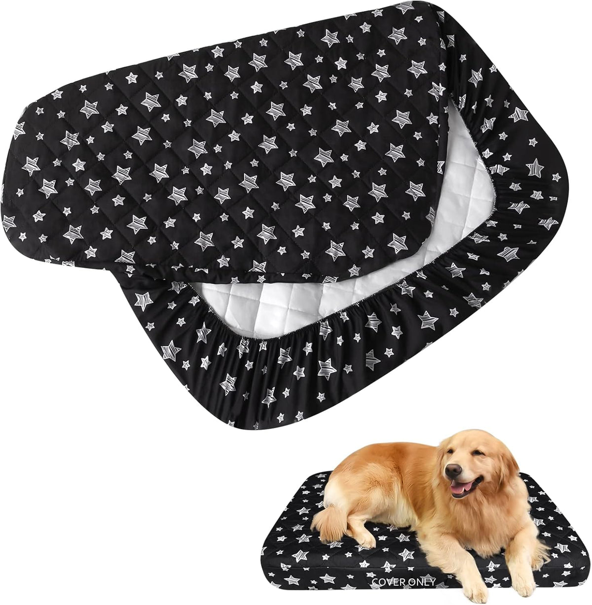 Waterproof Dog Bed Covers Replacement Lovely Grey Star Print, 27x36 Inches | Washable Pet Hair Easy to Remove, Noiseless Quilted Puppy Pet Bed Cover , for Dog/Cat, Cover Only
