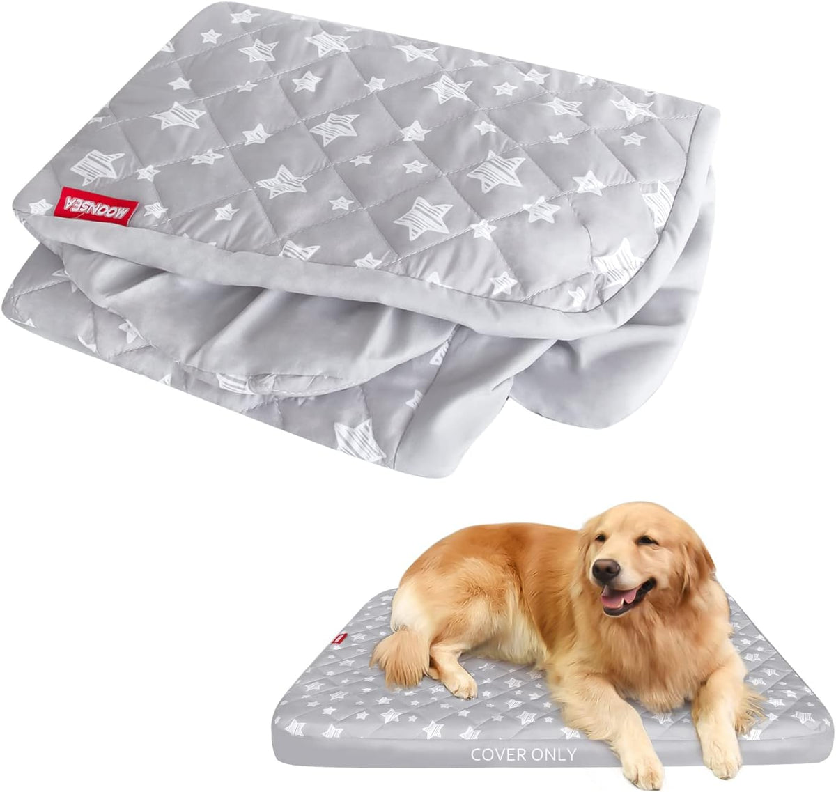 Waterproof Dog Bed Covers Replacement Lovely Grey Star Print, 27x36 Inches | Washable Pet Hair Easy to Remove, Noiseless Quilted Puppy Pet Bed Cover , for Dog/Cat, Cover Only