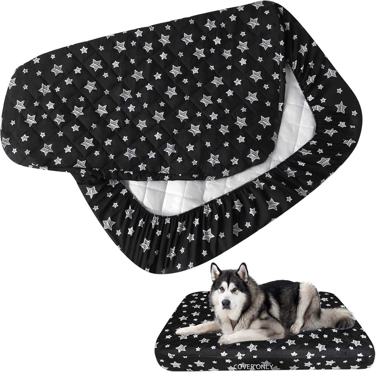 Waterproof Dog Bed Covers Replacement Lovely Grey Star Print, 27x36 Inches | Washable Pet Hair Easy to Remove, Noiseless Quilted Puppy Pet Bed Cover , for Dog/Cat, Cover Only