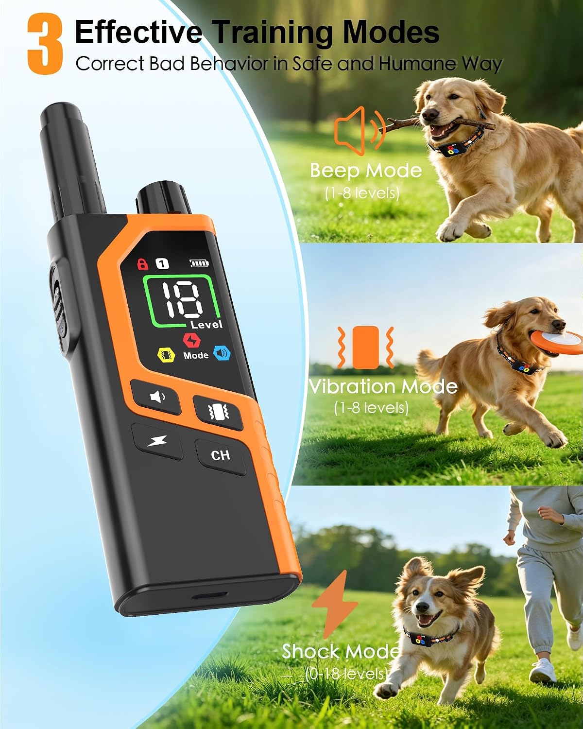 Dog Shock Collar, 3300FT Dog Training Collar with Remote for 10-120lbs Dogs