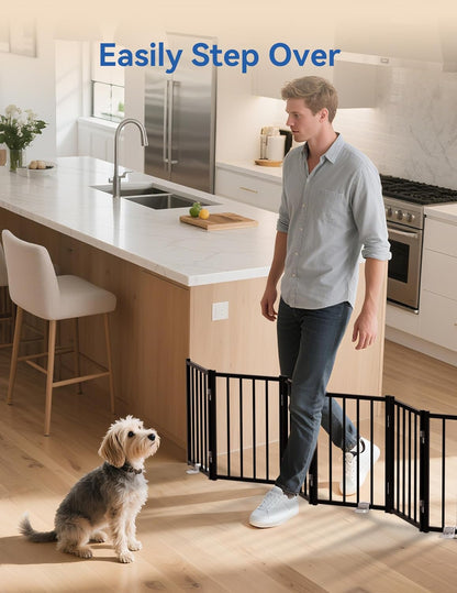 Free Standing Dog Gate, 16.5" Short Pet Gate for Stairs and Doorways, Up to 48" Wide Foldable Puppy Fence, Indoor & Outdoor Use, No Drilling and No Assembly, for Small & Toy Dogs, Black