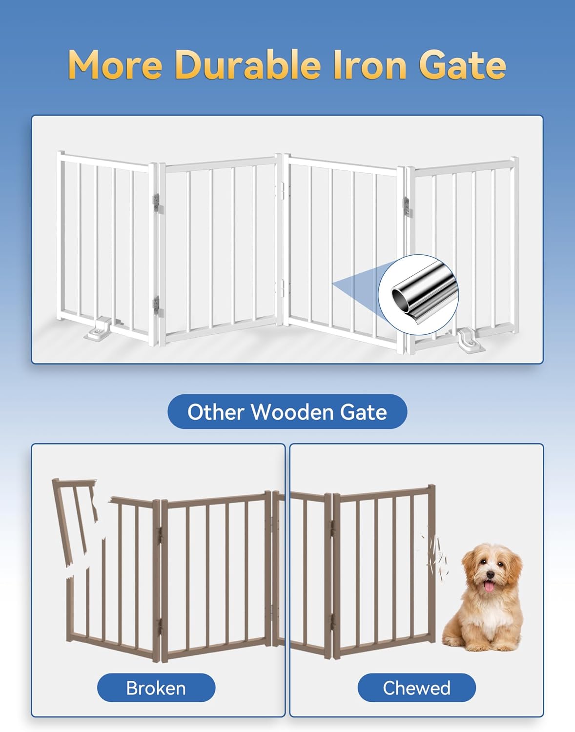 Free Standing Dog Gate, 16.5" Short Pet Gate for Stairs and Doorways, Up to 48" Wide Foldable Puppy Fence, Indoor & Outdoor Use, No Drilling and No Assembly, for Small & Toy Dogs, Black
