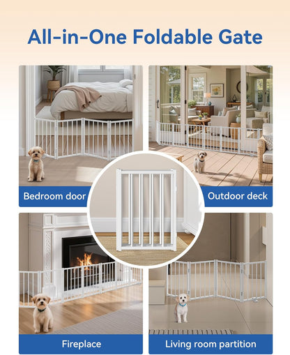 Free Standing Dog Gate, 16.5" Short Pet Gate for Stairs and Doorways, Up to 48" Wide Foldable Puppy Fence, Indoor & Outdoor Use, No Drilling and No Assembly, for Small & Toy Dogs, Black
