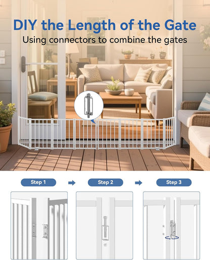 Free Standing Dog Gate, 16.5" Short Pet Gate for Stairs and Doorways, Up to 48" Wide Foldable Puppy Fence, Indoor & Outdoor Use, No Drilling and No Assembly, for Small & Toy Dogs, Black