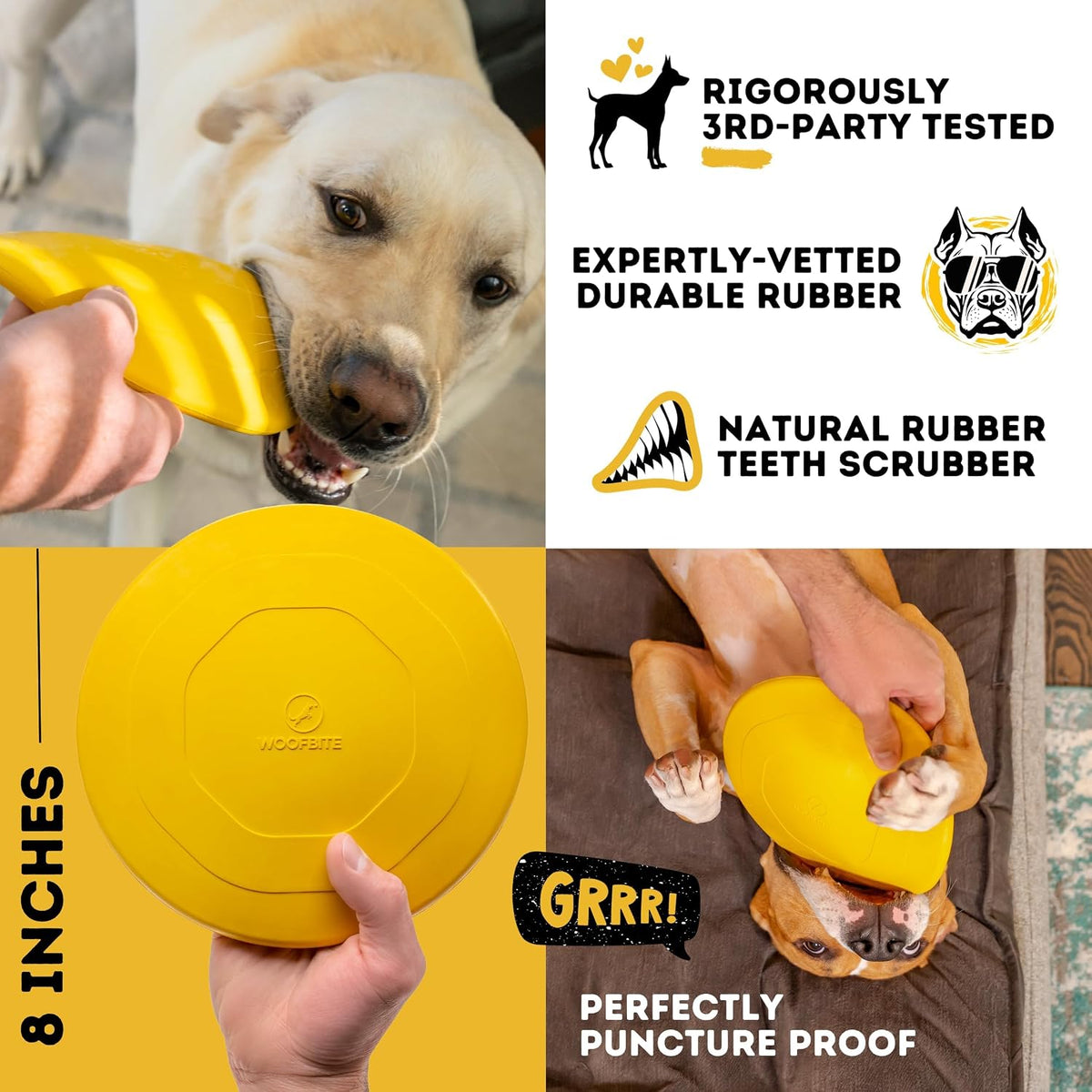 "Indestructible Dog Disc - Lifetime Replacement - Medium & Large Breed - Ultra Durable for Aggressive Chewers - Tough & Strong, Heavy Duty Natural Rubber Toy - Fetch, Tug, & Chew - 8in