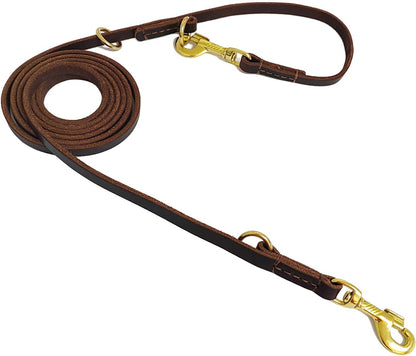Multi Function Leather Dog Leash 8ft Genuine Leather Leash for Dogs Hands Free Pet Leashes Double Ended Pet Training Leashes for Small Medium Large Dogs