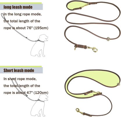 Multi Function Leather Dog Leash 8ft Genuine Leather Leash for Dogs Hands Free Pet Leashes Double Ended Pet Training Leashes for Small Medium Large Dogs