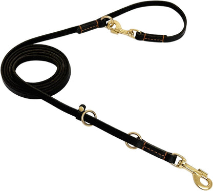 Multi Function Leather Dog Leash 8ft Genuine Leather Leash for Dogs Hands Free Pet Leashes Double Ended Pet Training Leashes for Small Medium Large Dogs