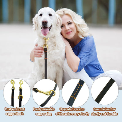 Multi Function Leather Dog Leash 8ft Genuine Leather Leash for Dogs Hands Free Pet Leashes Double Ended Pet Training Leashes for Small Medium Large Dogs