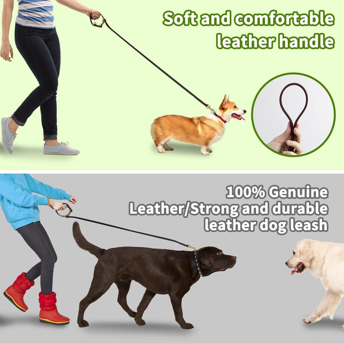 Multi Function Leather Dog Leash 8ft Genuine Leather Leash for Dogs Hands Free Pet Leashes Double Ended Pet Training Leashes for Small Medium Large Dogs