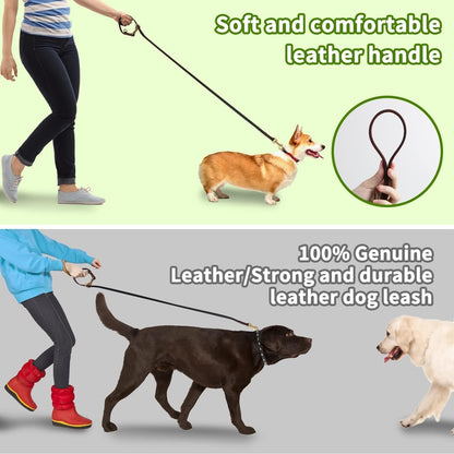 Multi Function Leather Dog Leash 8ft Genuine Leather Leash for Dogs Hands Free Pet Leashes Double Ended Pet Training Leashes for Small Medium Large Dogs