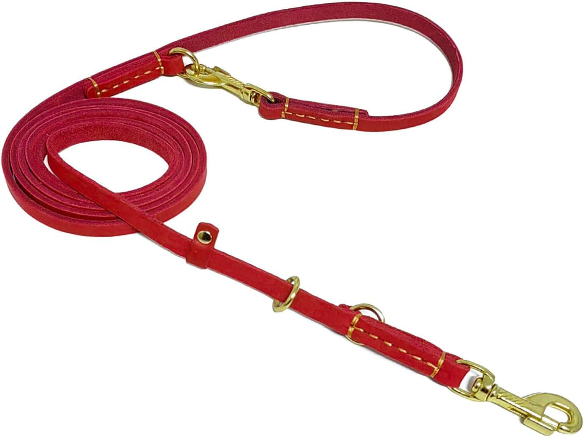 Multi Function Leather Dog Leash 8ft Genuine Leather Leash for Dogs Hands Free Pet Leashes Double Ended Pet Training Leashes for Small Medium Large Dogs
