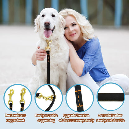 Multi Function Leather Dog Leash 8ft Genuine Leather Leash for Dogs Hands Free Pet Leashes Double Ended Pet Training Leashes for Small Medium Large Dogs