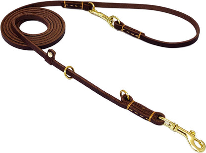 Multi Function Leather Dog Leash 8ft Genuine Leather Leash for Dogs Hands Free Pet Leashes Double Ended Pet Training Leashes for Small Medium Large Dogs