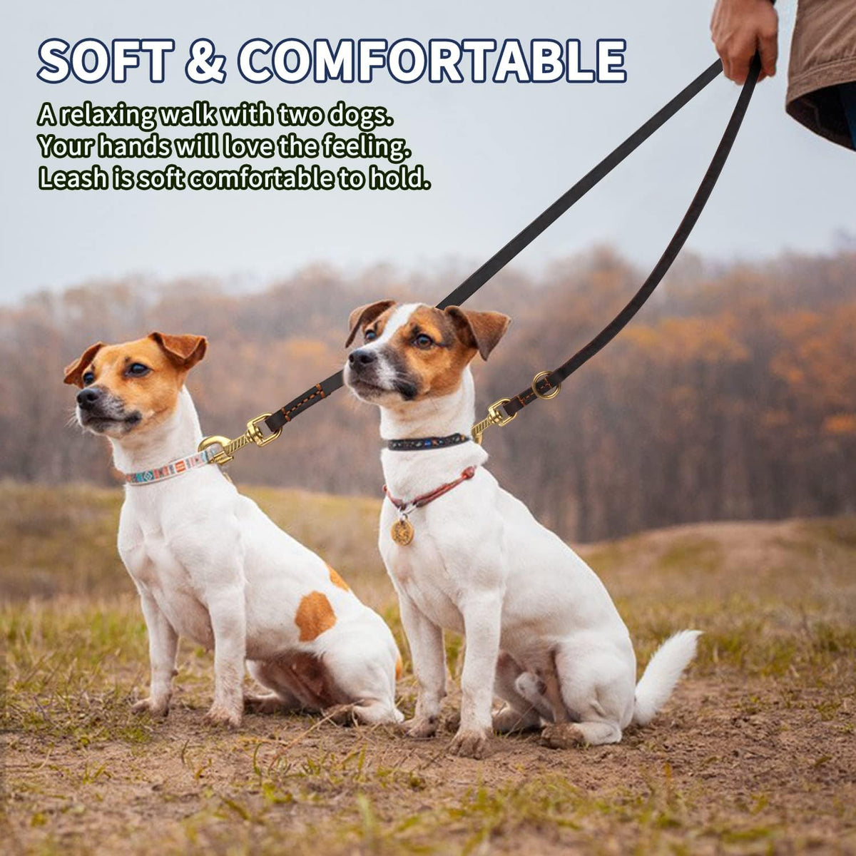 Multi Function Leather Dog Leash 8ft Genuine Leather Leash for Dogs Hands Free Pet Leashes Double Ended Pet Training Leashes for Small Medium Large Dogs