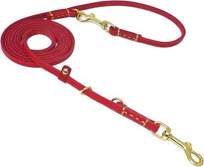 Multi Function Leather Dog Leash 8ft Genuine Leather Leash for Dogs Hands Free Pet Leashes Double Ended Pet Training Leashes for Small Medium Large Dogs