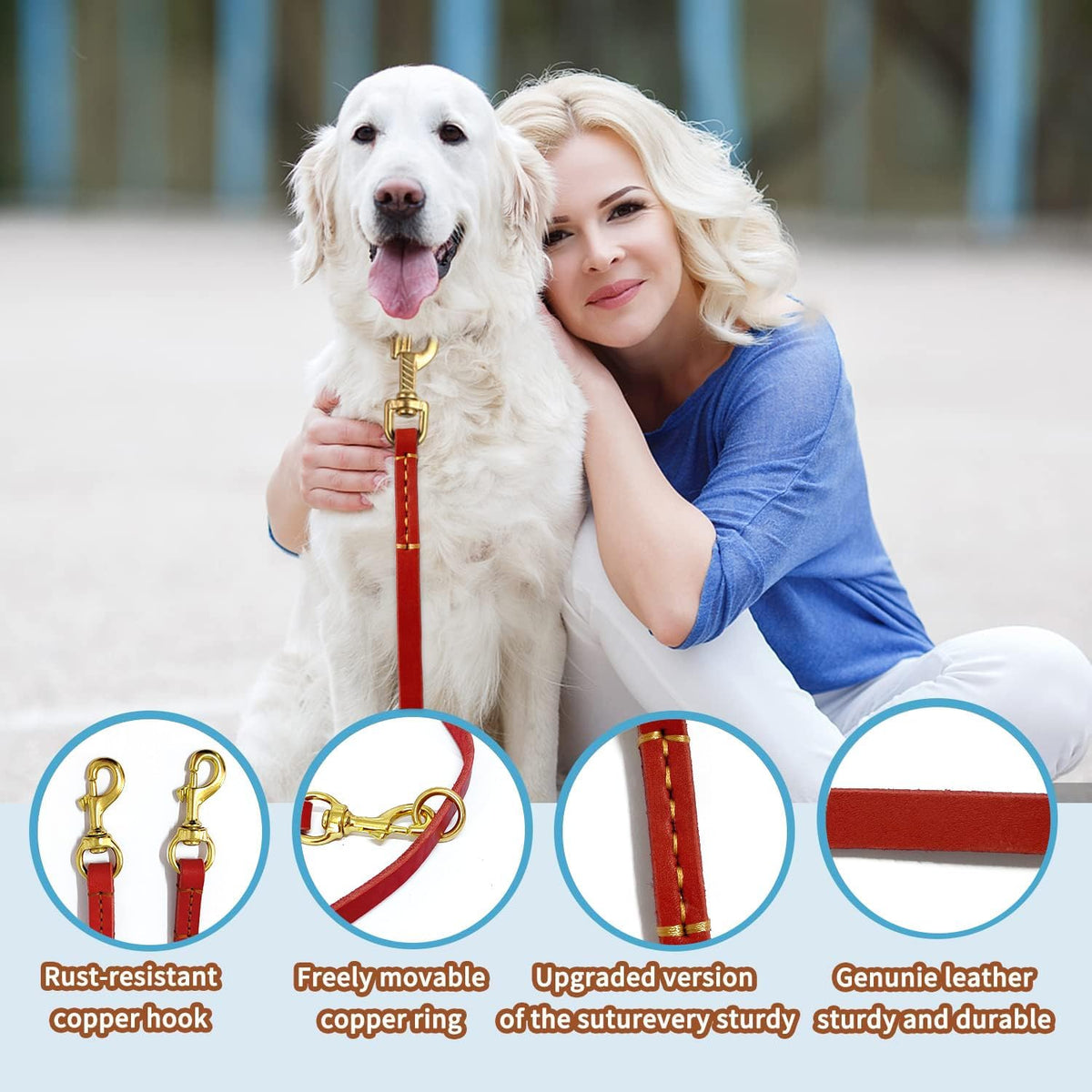 Multi Function Leather Dog Leash 8ft Genuine Leather Leash for Dogs Hands Free Pet Leashes Double Ended Pet Training Leashes for Small Medium Large Dogs