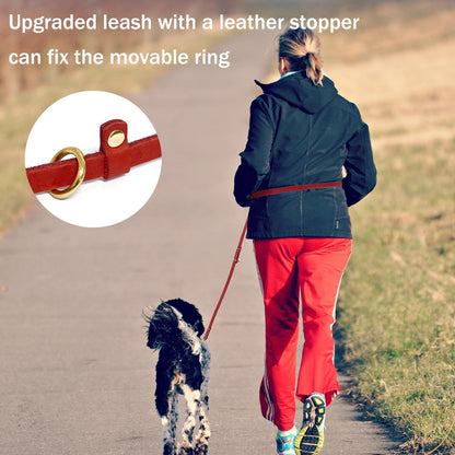 Multi Function Leather Dog Leash 8ft Genuine Leather Leash for Dogs Hands Free Pet Leashes Double Ended Pet Training Leashes for Small Medium Large Dogs