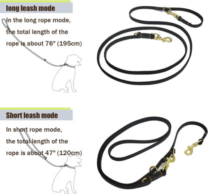 Multi Function Leather Dog Leash 8ft Genuine Leather Leash for Dogs Hands Free Pet Leashes Double Ended Pet Training Leashes for Small Medium Large Dogs