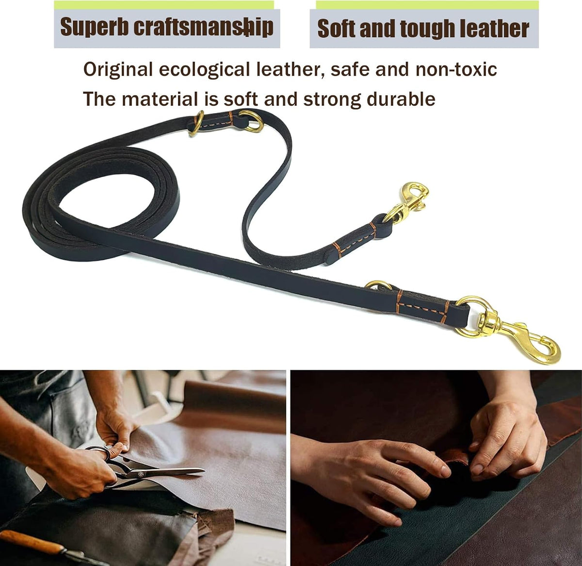 Multi Function Leather Dog Leash 8ft Genuine Leather Leash for Dogs Hands Free Pet Leashes Double Ended Pet Training Leashes for Small Medium Large Dogs
