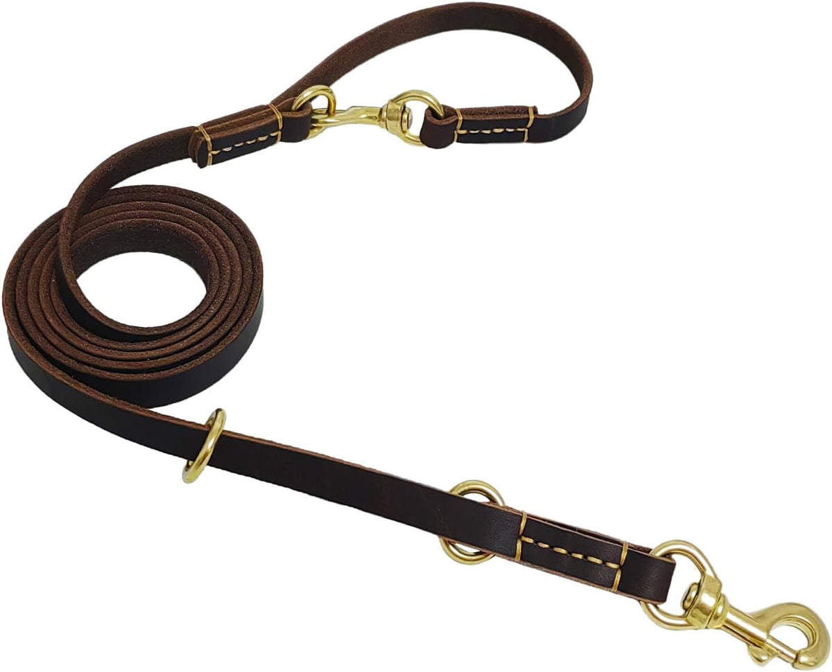 Multi Function Leather Dog Leash 8ft Genuine Leather Leash for Dogs Hands Free Pet Leashes Double Ended Pet Training Leashes for Small Medium Large Dogs