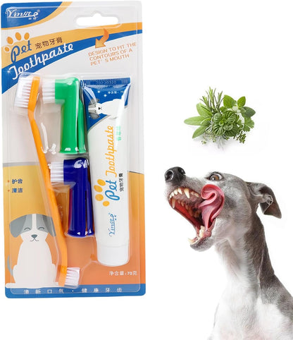 Dog Toothbrush and Toothpaste Kit Vanilla Dog Toothpaste(70g) | Nylon Bristle,Double-Head Dog Toothbrush,Dog Finger Toothbrush,Puppy Tooth Brushing Kit,Pet Dental Care Kit for Dogs