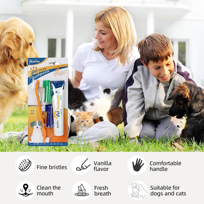 Dog Toothbrush and Toothpaste Kit Vanilla Dog Toothpaste(70g) | Nylon Bristle,Double-Head Dog Toothbrush,Dog Finger Toothbrush,Puppy Tooth Brushing Kit,Pet Dental Care Kit for Dogs