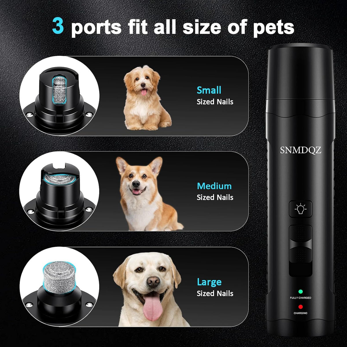 Dog Nail Grinder, Dog Nail Trimmers, and Clippers Kit with 2 LED Lights. Super Quiet Electric Pet Nail Grinder, Rechargeable, for Small, Medium, and Large Dogs & Cats, 2 Diamond Grinding Wheels.