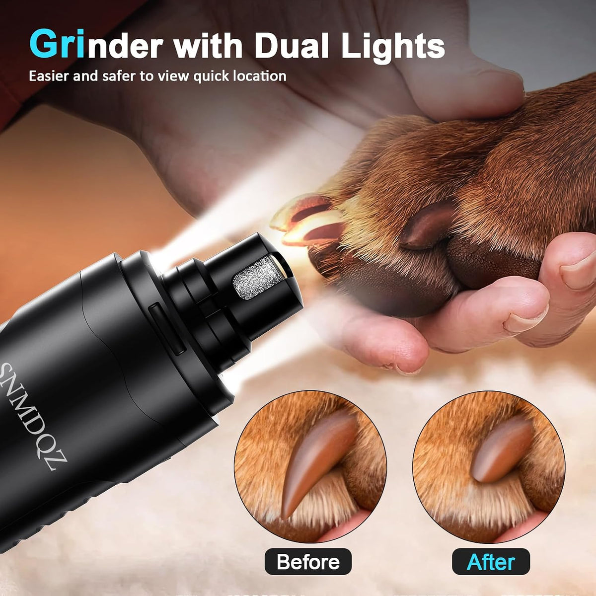 Dog Nail Grinder, Dog Nail Trimmers, and Clippers Kit with 2 LED Lights. Super Quiet Electric Pet Nail Grinder, Rechargeable, for Small, Medium, and Large Dogs & Cats, 2 Diamond Grinding Wheels.