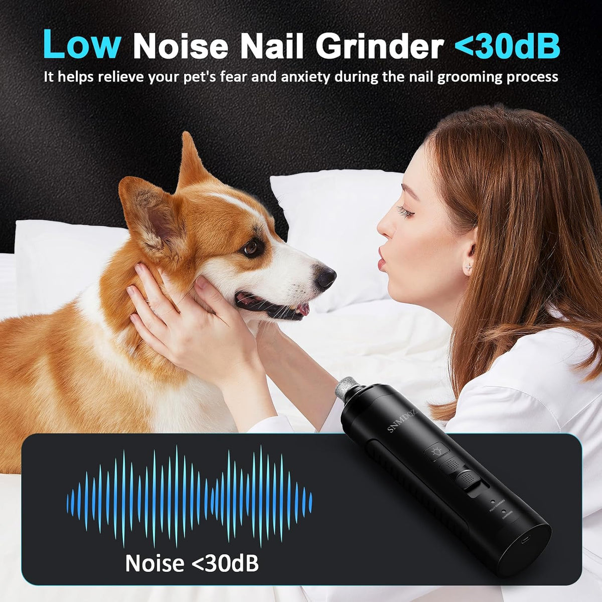 Dog Nail Grinder, Dog Nail Trimmers, and Clippers Kit with 2 LED Lights. Super Quiet Electric Pet Nail Grinder, Rechargeable, for Small, Medium, and Large Dogs & Cats, 2 Diamond Grinding Wheels.