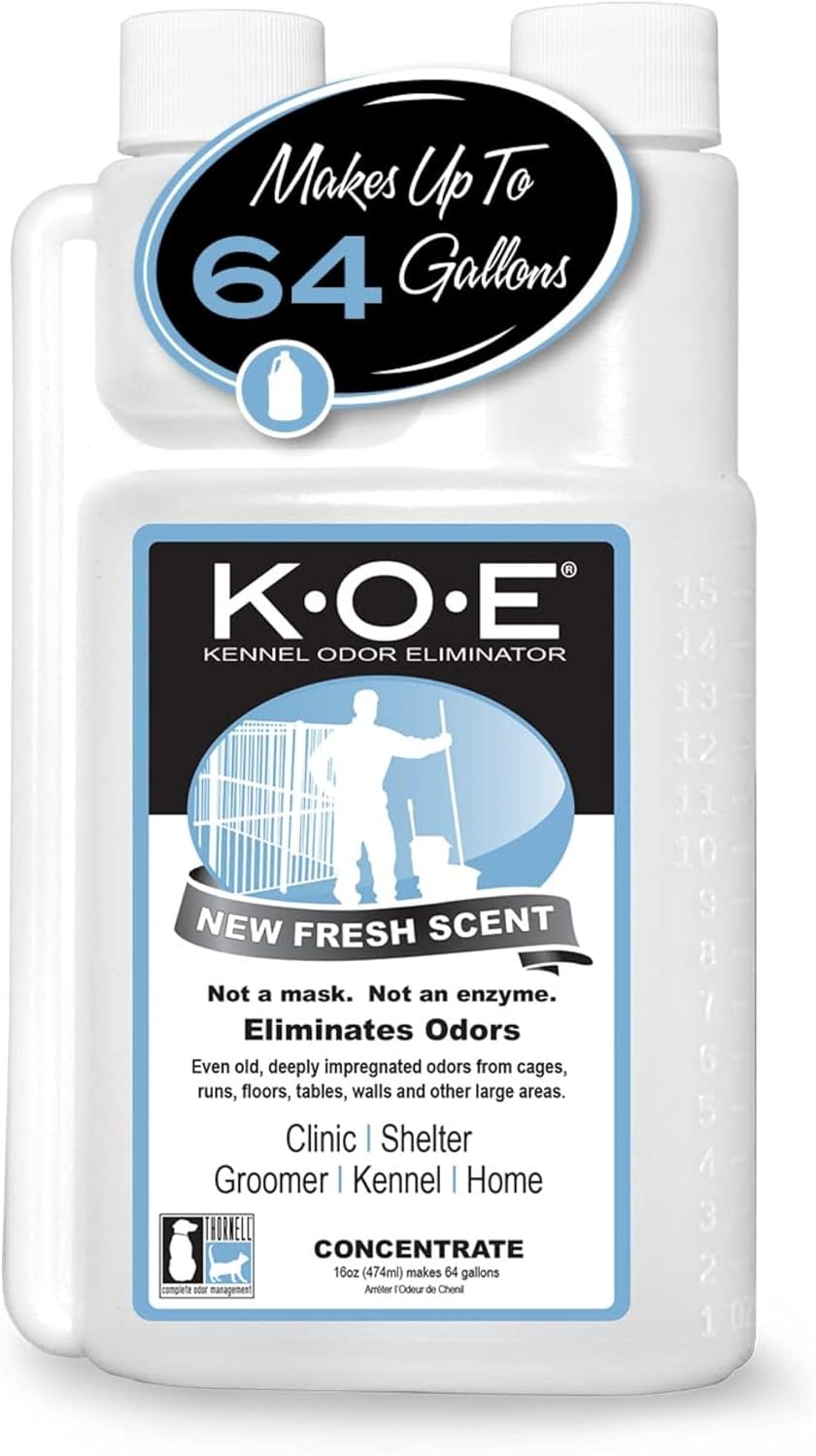 K.O.E Kennel Odor Eliminator Concentrate, Fresh Scent, 16 oz - Non-Enzymatic Formula for Cages, Runs, Home and Kennel Use