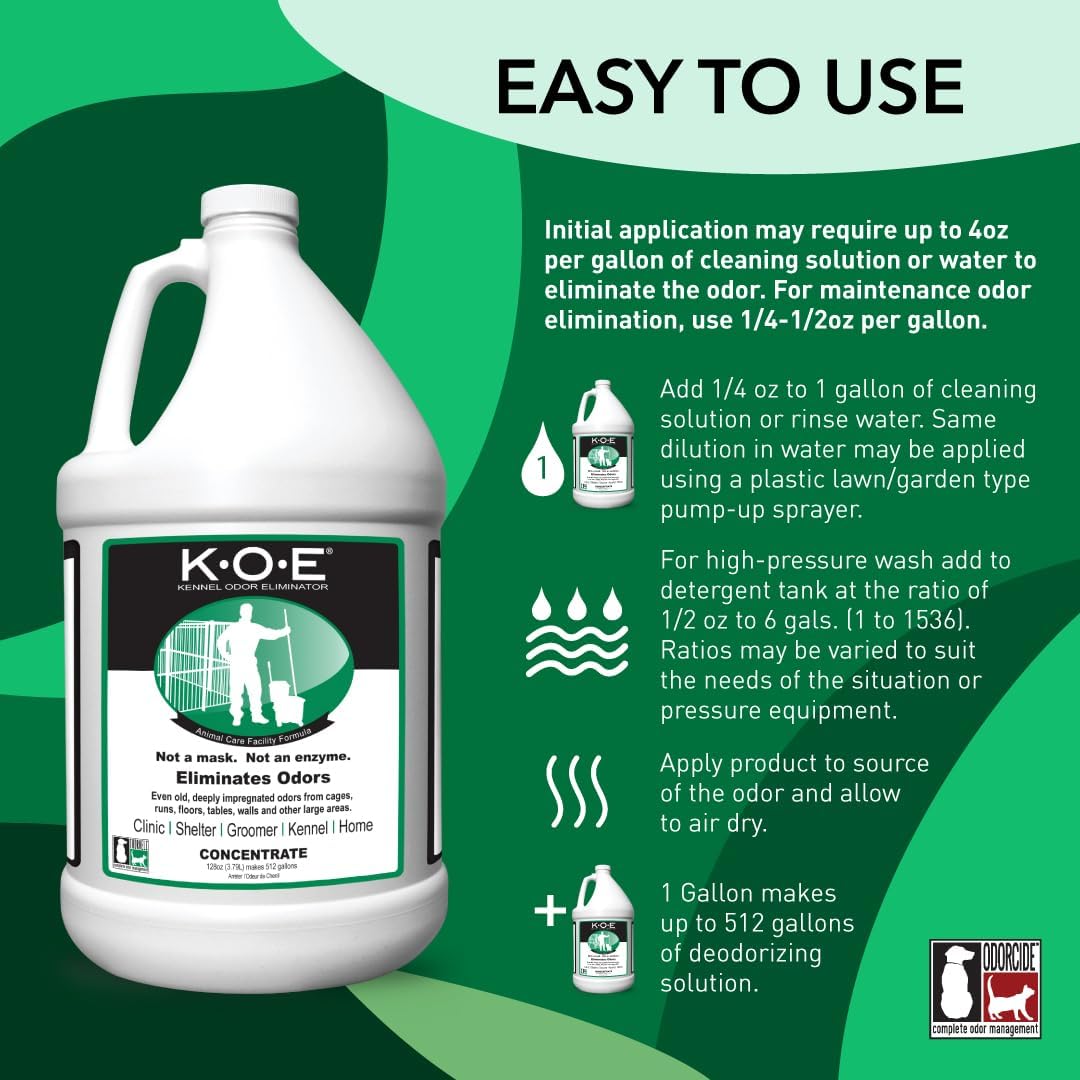 K.O.E Kennel Odor Eliminator Concentrate, Fresh Scent, 16 oz - Non-Enzymatic Formula for Cages, Runs, Home and Kennel Use