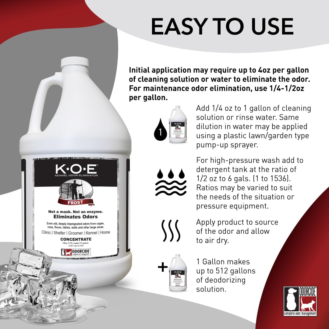 K.O.E Kennel Odor Eliminator Concentrate, Fresh Scent, 16 oz - Non-Enzymatic Formula for Cages, Runs, Home and Kennel Use