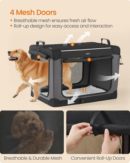Feandrea Collapsible Dog Crate, Portable Oxford Fabric Pet Carrier, 36-Inch