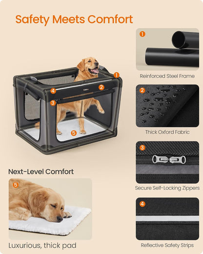 Feandrea Collapsible Dog Crate, Portable Oxford Fabric Pet Carrier, 36-Inch
