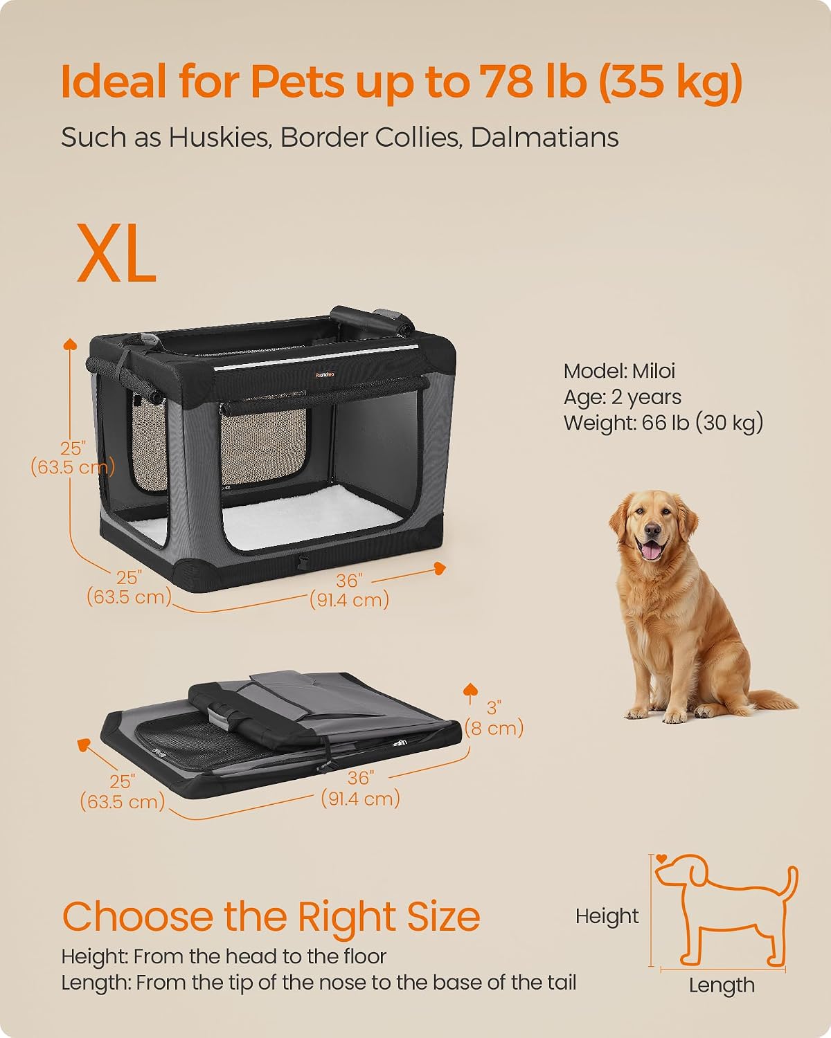 Feandrea Collapsible Dog Crate, Portable Oxford Fabric Pet Carrier, 36-Inch