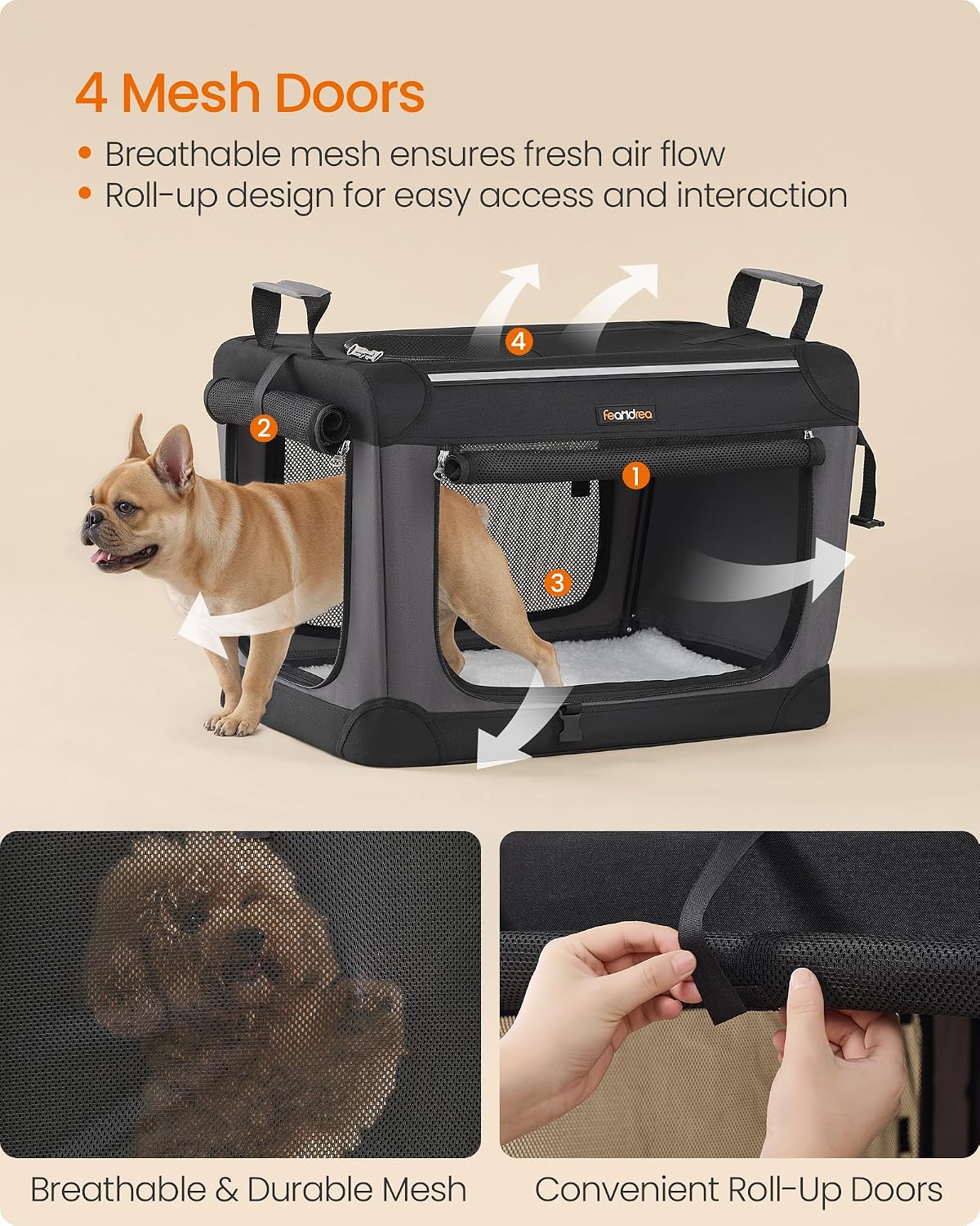 Feandrea Collapsible Dog Crate, Portable Oxford Fabric Pet Carrier, 36-Inch