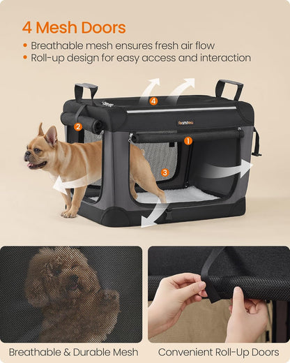 Feandrea Collapsible Dog Crate, Portable Oxford Fabric Pet Carrier, 36-Inch