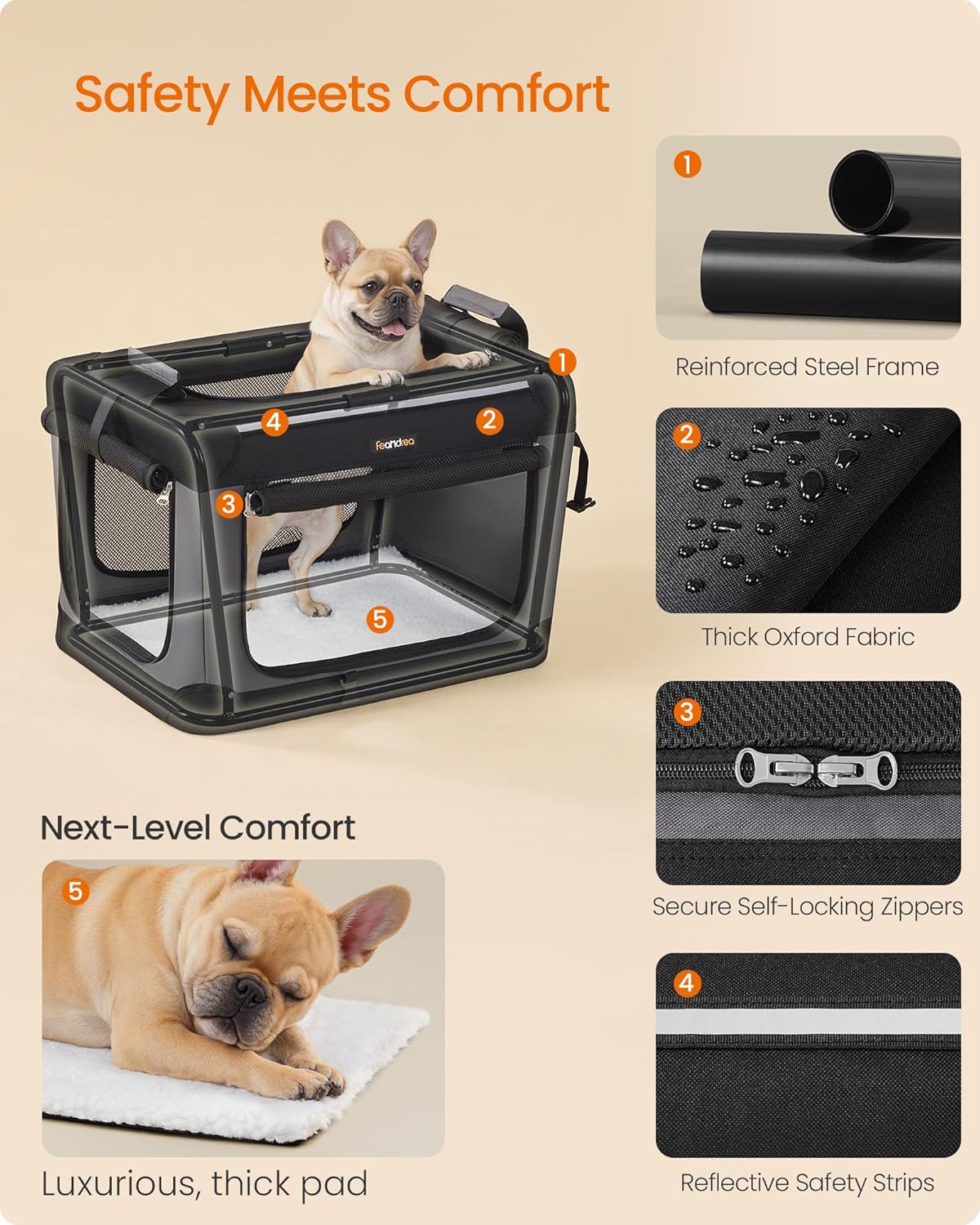 Feandrea Collapsible Dog Crate, Portable Oxford Fabric Pet Carrier, 36-Inch