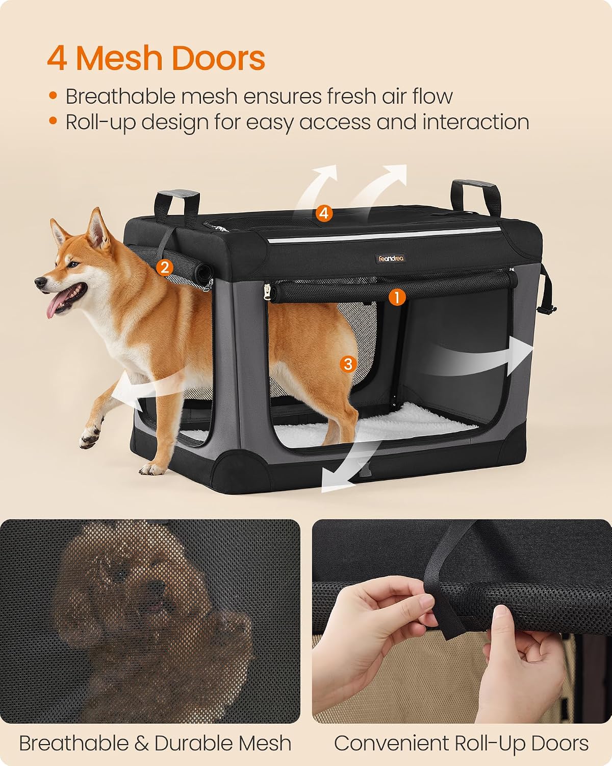 Feandrea Collapsible Dog Crate, Portable Oxford Fabric Pet Carrier, 36-Inch