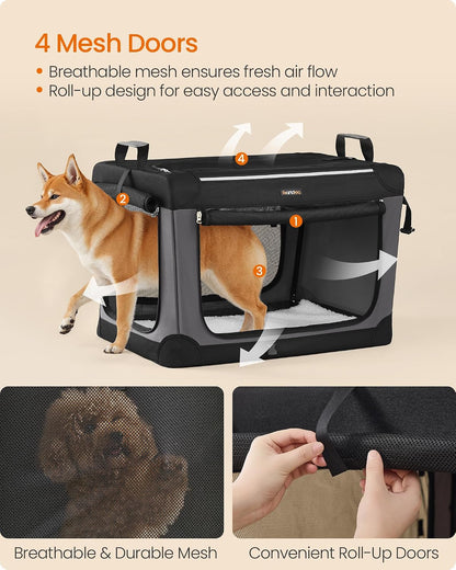 Feandrea Collapsible Dog Crate, Portable Oxford Fabric Pet Carrier, 36-Inch
