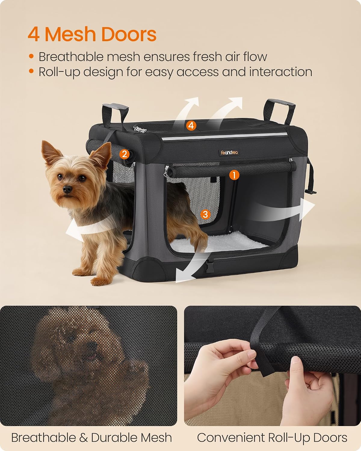 Feandrea Collapsible Dog Crate, Portable Oxford Fabric Pet Carrier, 36-Inch
