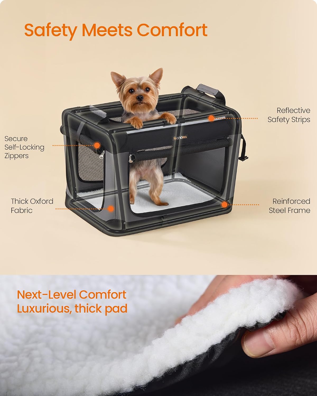 Feandrea Collapsible Dog Crate, Portable Oxford Fabric Pet Carrier, 36-Inch