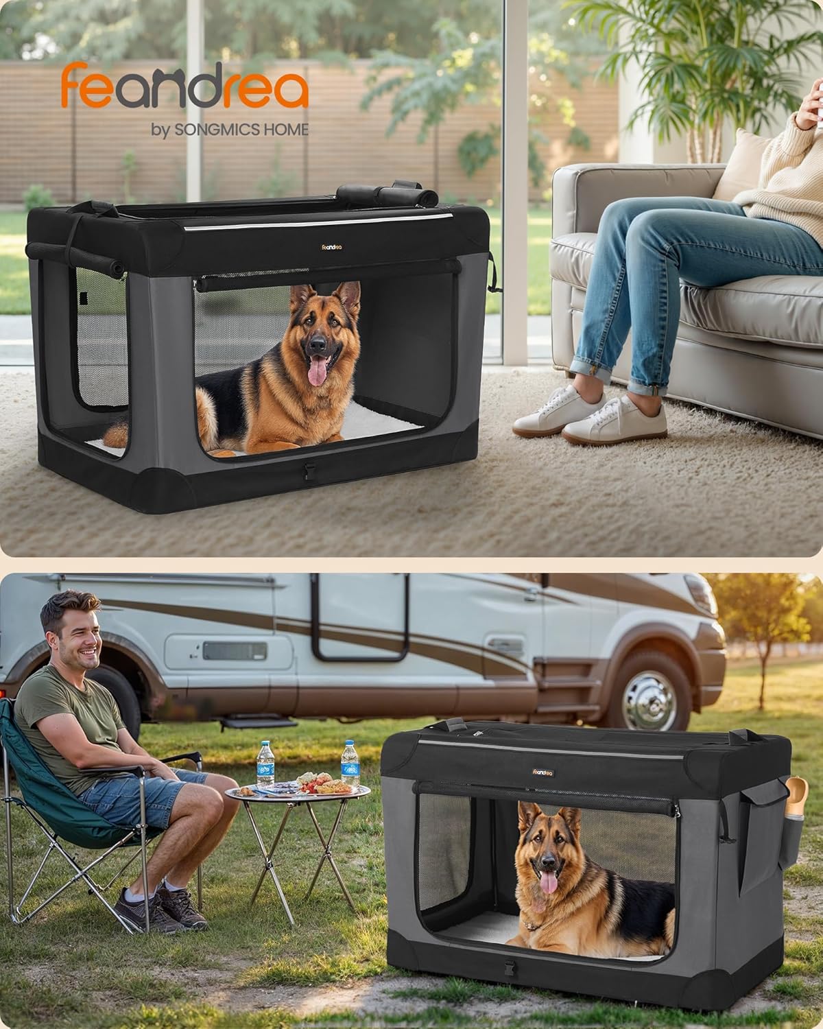 Feandrea Collapsible Dog Crate, Portable Oxford Fabric Pet Carrier, 36-Inch