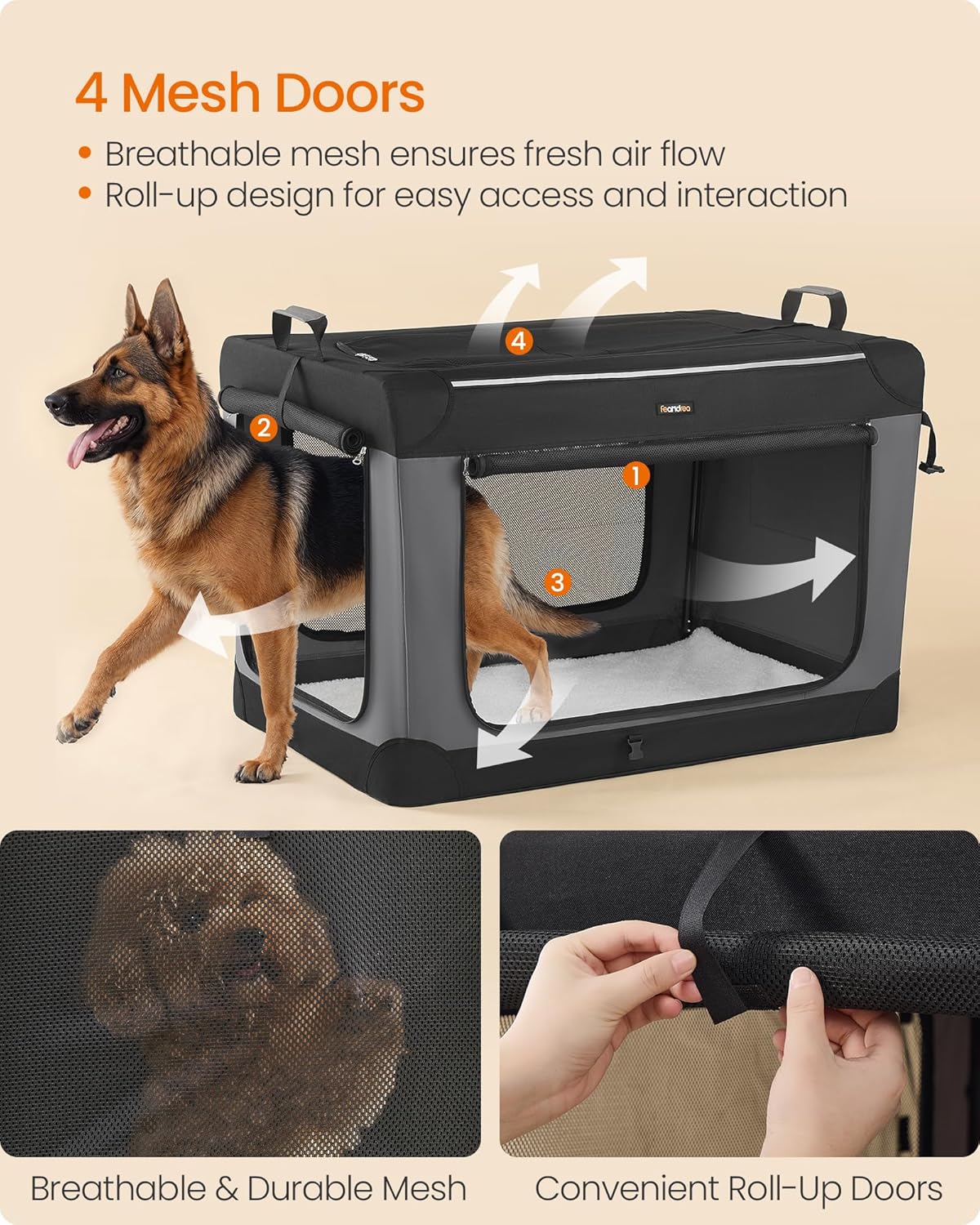 Feandrea Collapsible Dog Crate, Portable Oxford Fabric Pet Carrier, 36-Inch