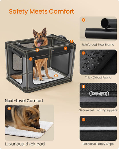 Feandrea Collapsible Dog Crate, Portable Oxford Fabric Pet Carrier, 36-Inch