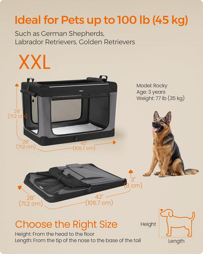 Feandrea Collapsible Dog Crate, Portable Oxford Fabric Pet Carrier, 36-Inch