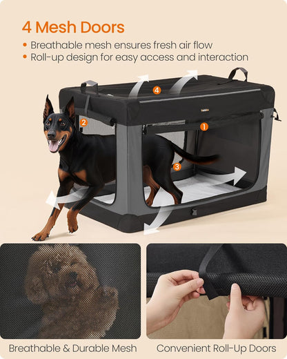 Feandrea Collapsible Dog Crate, Portable Oxford Fabric Pet Carrier, 36-Inch